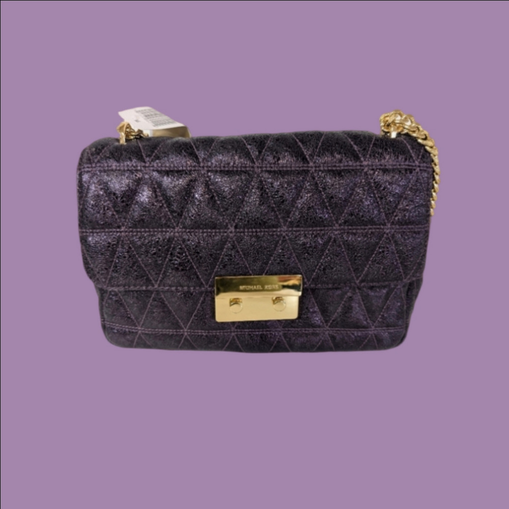 Michael Kors "Sloan" Metallic Dark Purple Quilted Crossbody Bag NWT